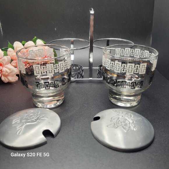 Vintage Libbey Condiment Set in Caddy With Lids Mid Century Design - Picture 3 of 16